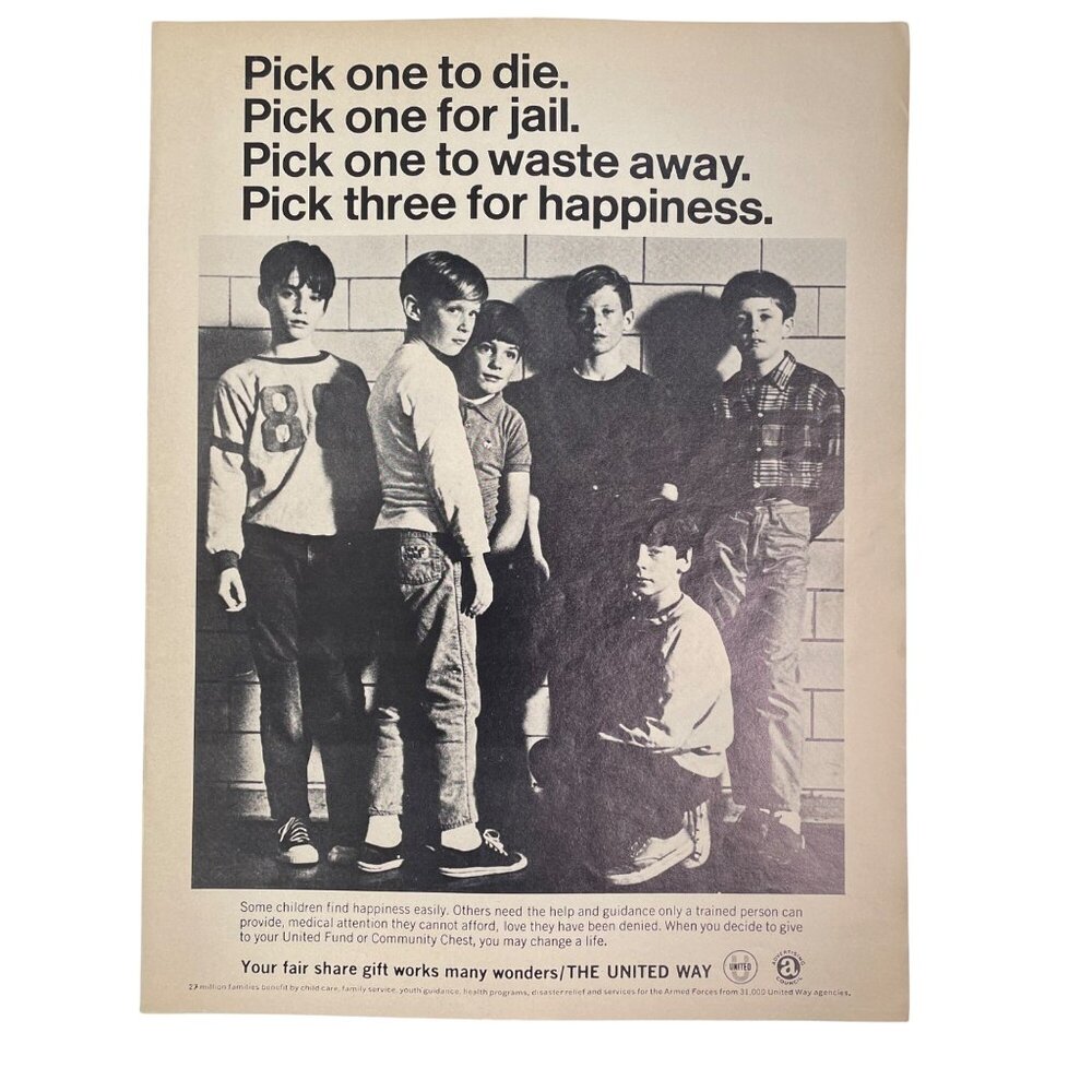 Pick Three For Happiness Vintage Print Ad United Way Advertising Council 1968 u